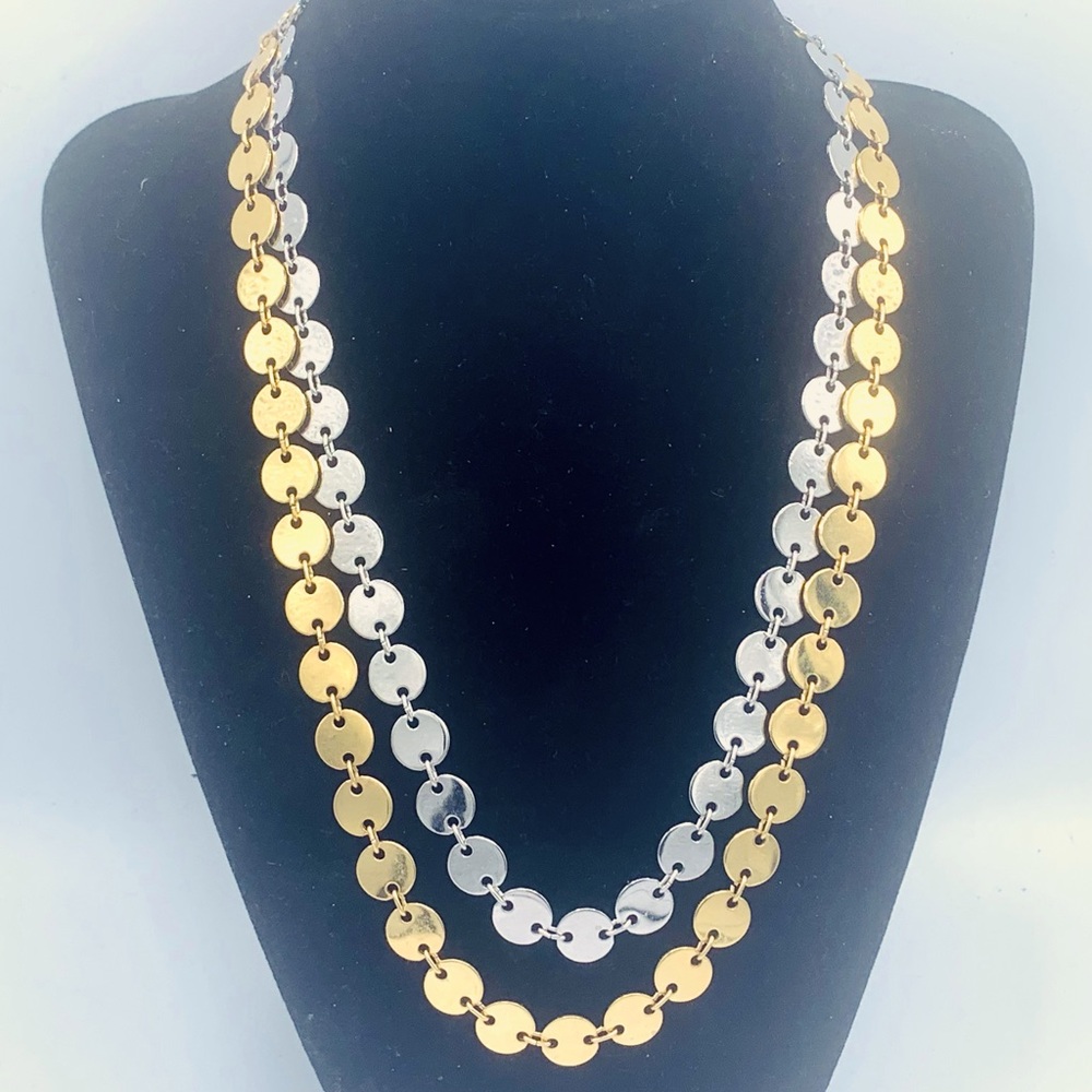 Gold & silver vintage metal coin bead necklace NOS